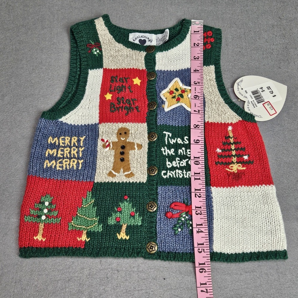 Hartstrings Knit Sweater Vest Kid Sz 5‎ Christmas Holiday Bells Vintage NEW - Picture 6 of 10